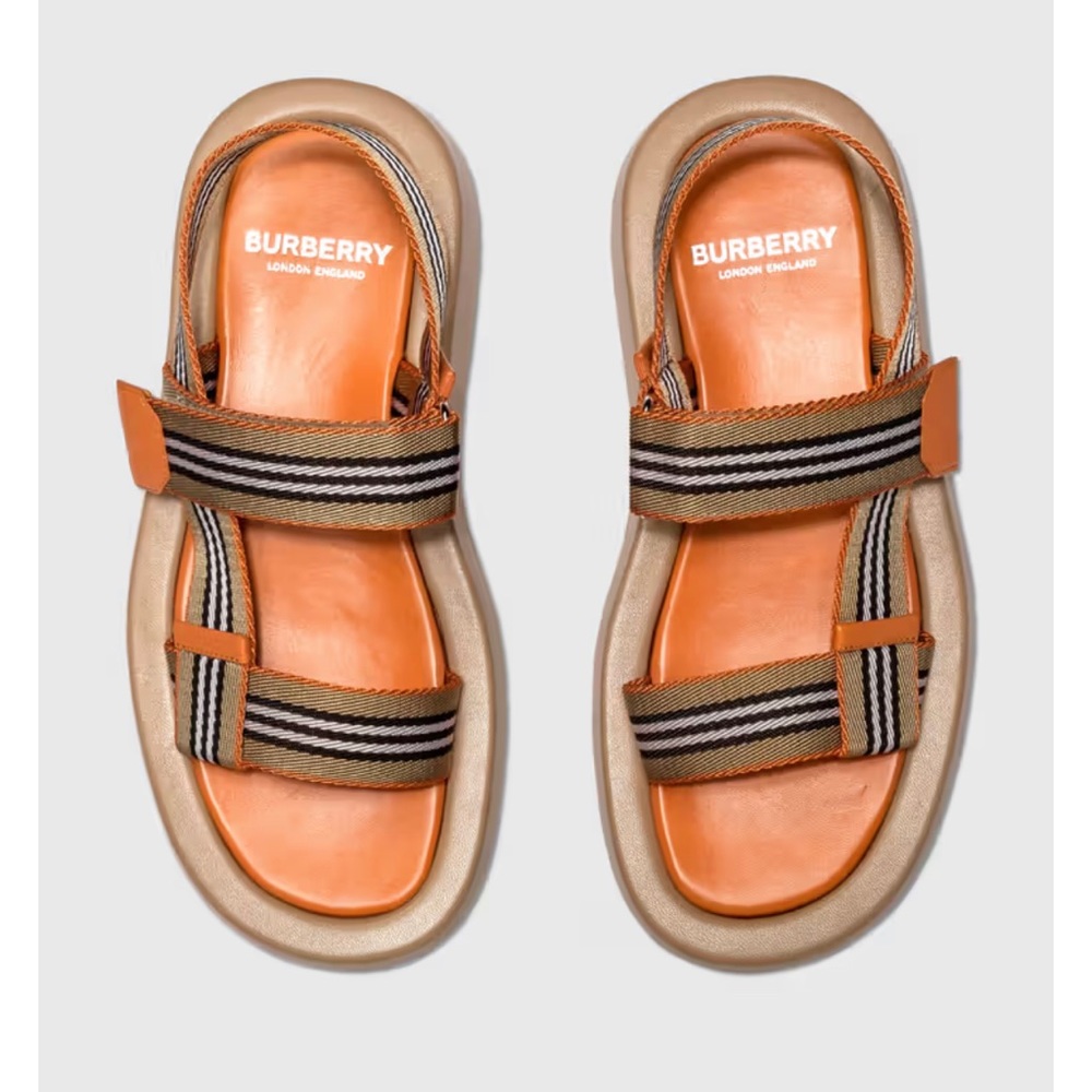 Size 36 Burberry Icon Stripe Strap Lambskin Sandal